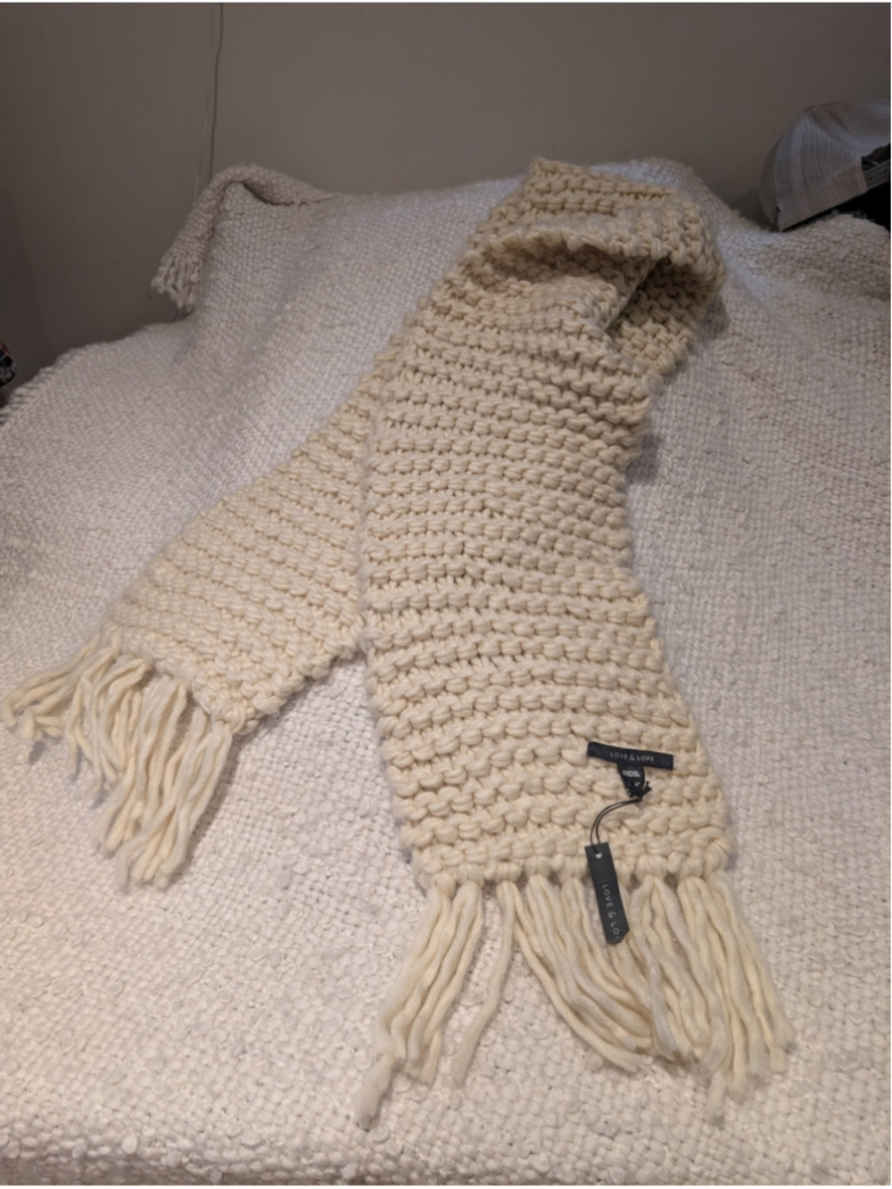 Women's Love & Lore Beige Knit Scarf One Size